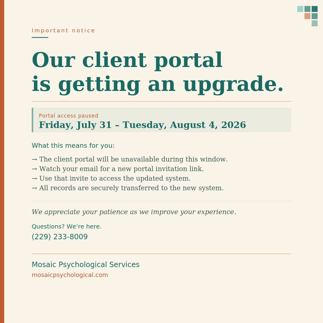 Mosaic Psychological Patient Portal